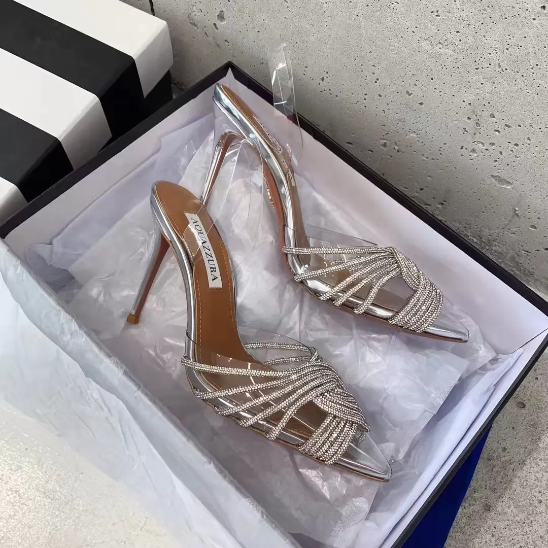 

New Season Shoes Aquazzura Pumps Gatsby Sling 105 Clear Pvc Party Sandals Stiletto Heel Crystals Knot Italy1757097, Red