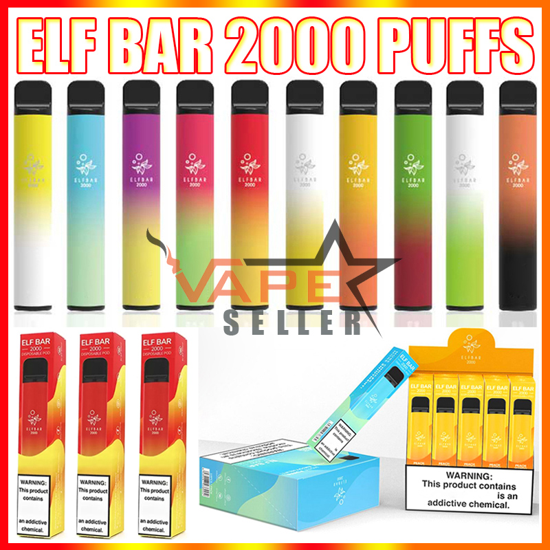 

Elf Bar 2000 Puffs Disposable Vape Pen E Cigarette With 1200mAh Battery 6.5ml Prefilled Pod 2% Strength ElfBar Kit VS Bang Puff