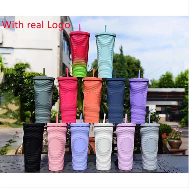 

Stock Fast delivery 24 oz Personalized Starbucks Iridescent Bling Rainbow Unicorn Studded Cold Cup Tumbler coffee mug with straw Logo, A lot=cup+lid+straw