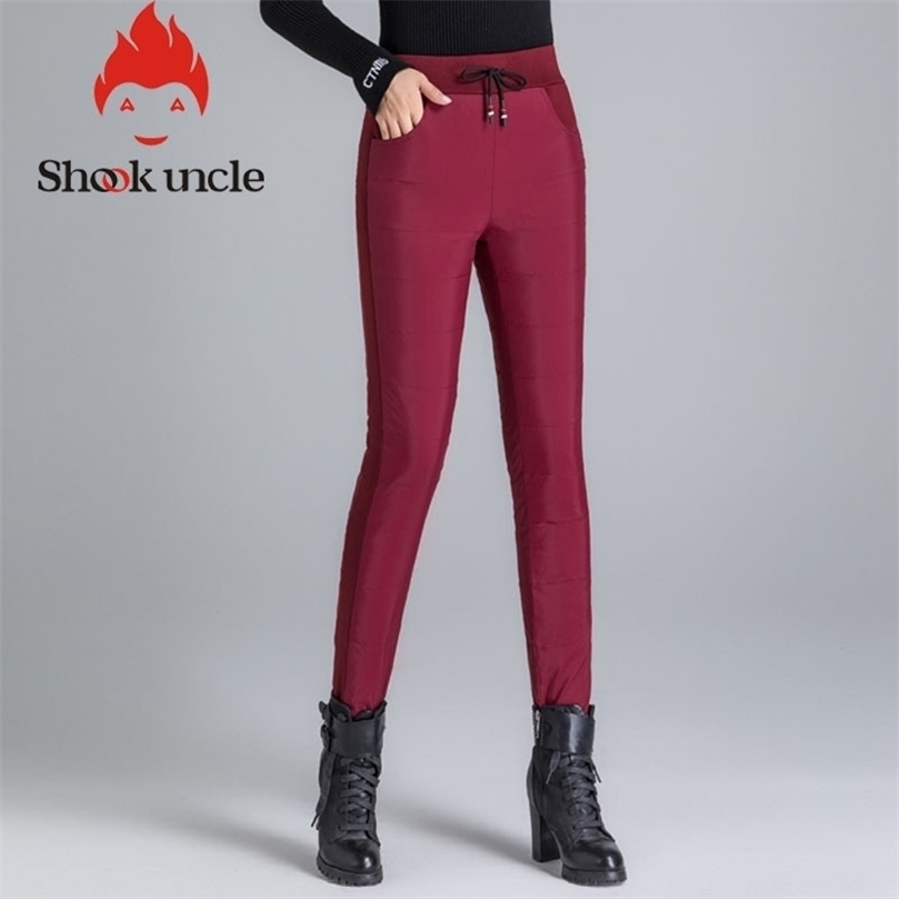 

winter outdoor womens down pants Mid waist thick Solid color 90% White duck down pants waterproof windproof warm trousers pants 201228, Black