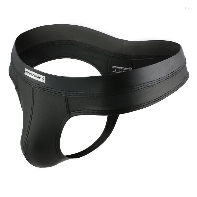 

Underpants Sexy Mens Briefs PU Leather Thongs Gay Homme Low Waist Men Underwear Faux Male Panties Cueca MasculinaUnderpants, Black