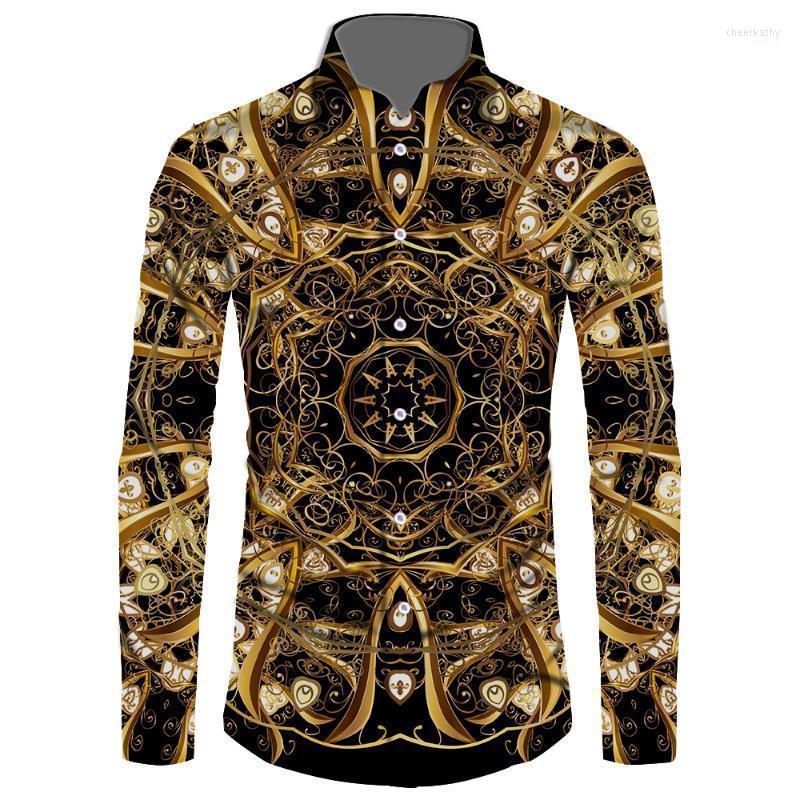 

Men's Dress Shirts Long Sleeve Men Baroque Rococo Black Gold Casual Fashion Shirt Printed Chee22, F51blk0819