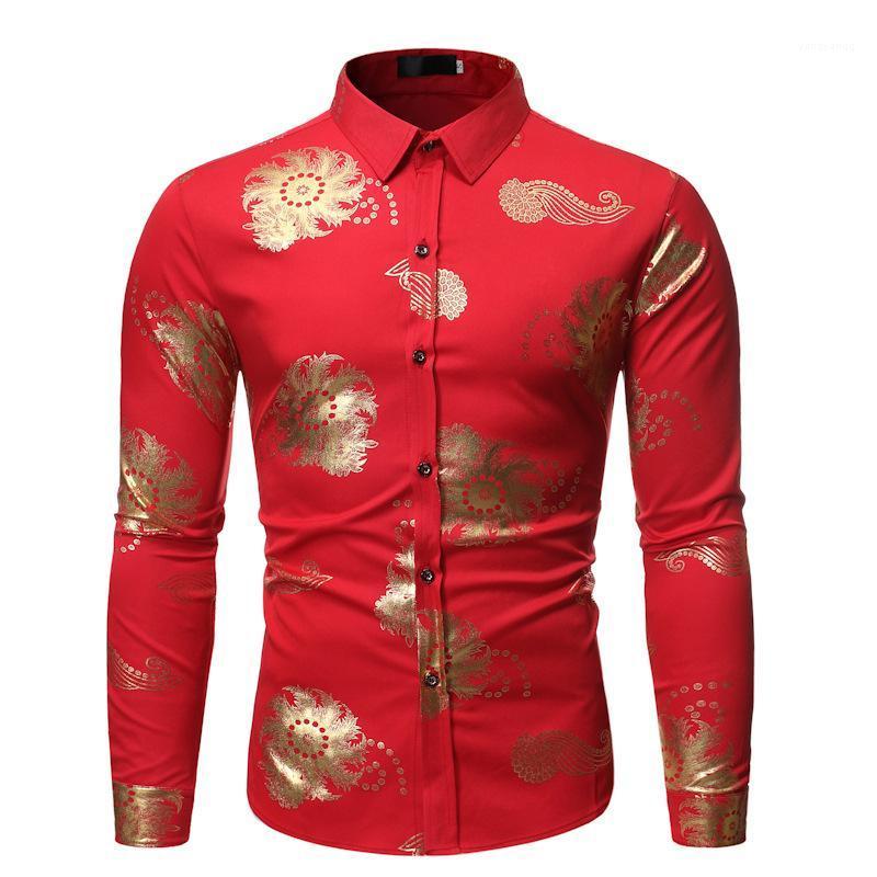 

Men' Casual Shirts Mens Metal Shirt 2022 Brand Swirl Print Long Sleeve Slim Fit Nightclub Wear Men Party Wedding Stage Chemise Homme, White