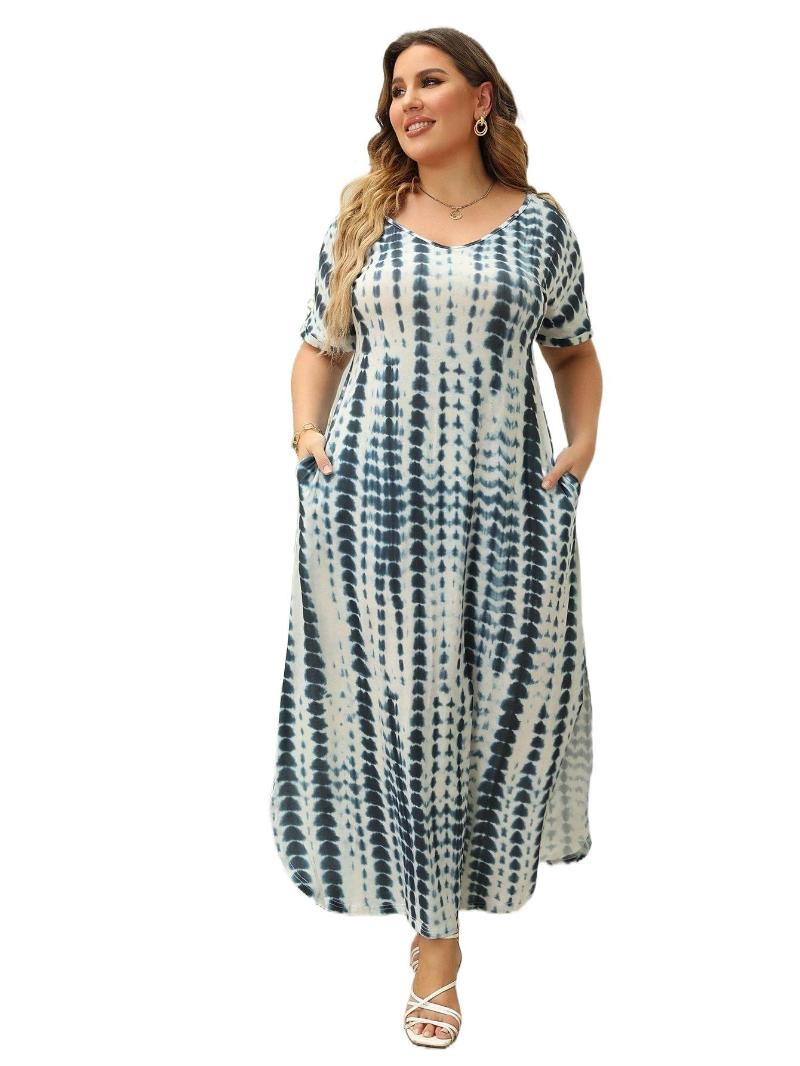 

Plus Size Dresses Tie Dye Pocket Front Tee Dress P7Xz#Plus, Multicolor