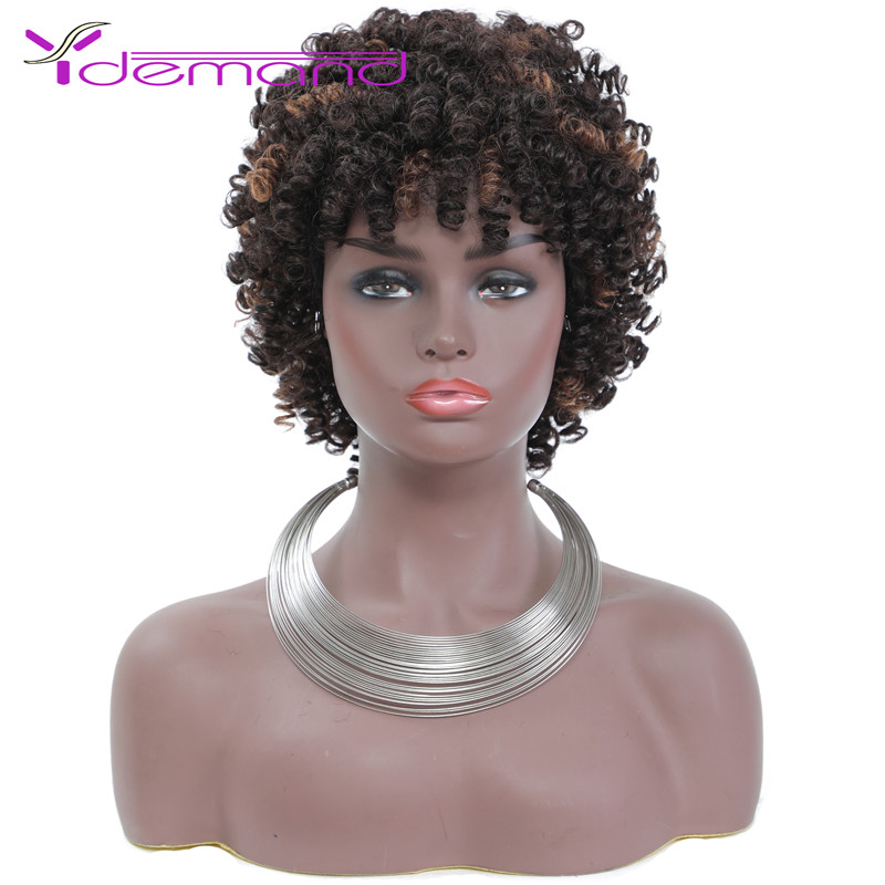 

Short Hair Afro Kinky Curly Wigs With Bangs For Black Women Blonde African Synthetic Ombre Glueless Cosplay Wig High Temperature, Customize