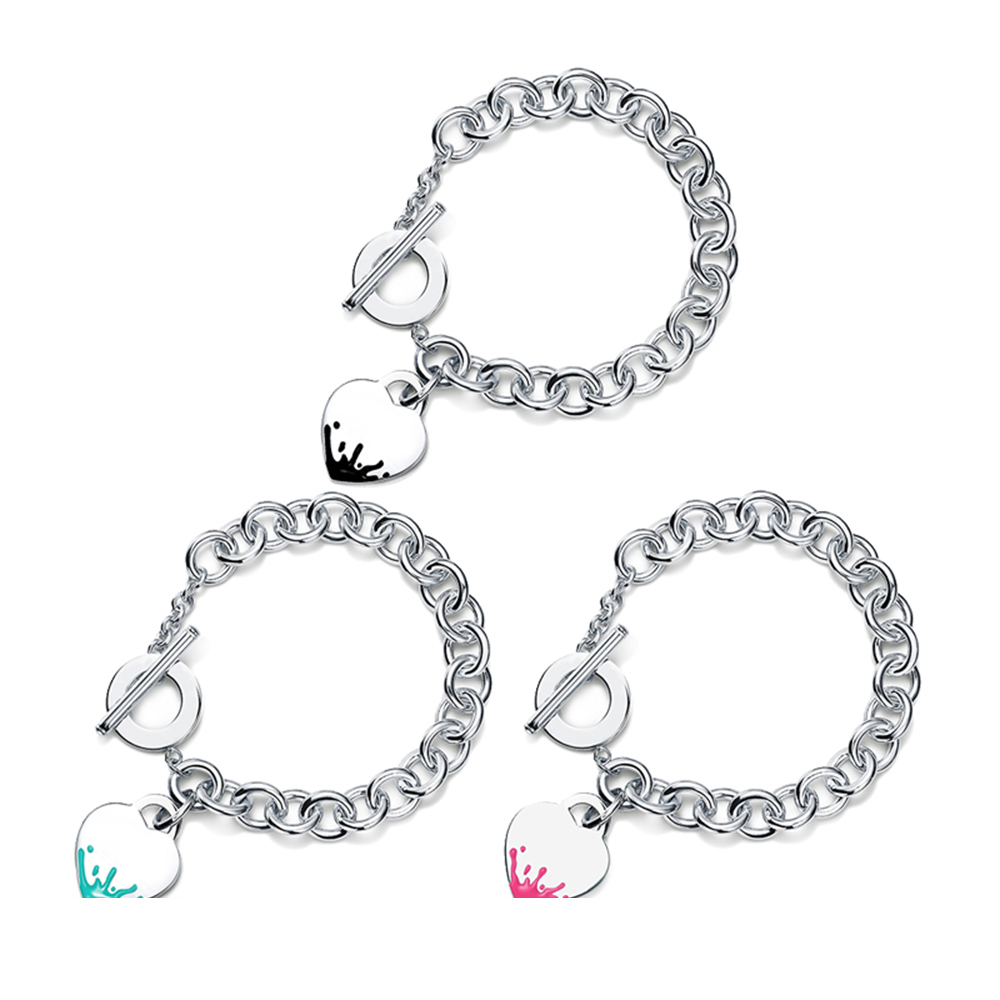 

Charm Women's Bracelet S925 Sterling Silver Jewelry Heart Shaped Water Drop Enamel Loop Pin Buckle Design Feeling Holiday Gif