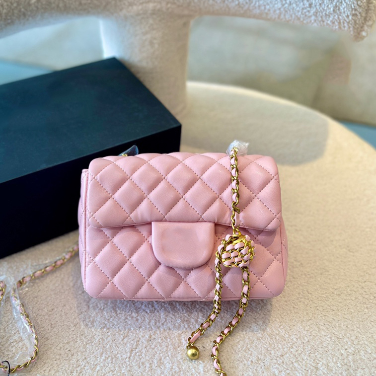 Mini Gilt Ball Flap Bag Designer Lambskin Classic Quilted Plaid Gold Metal Button Chain Woven Balls Shoulder Crossbody Luxury Ladies Solid Color
