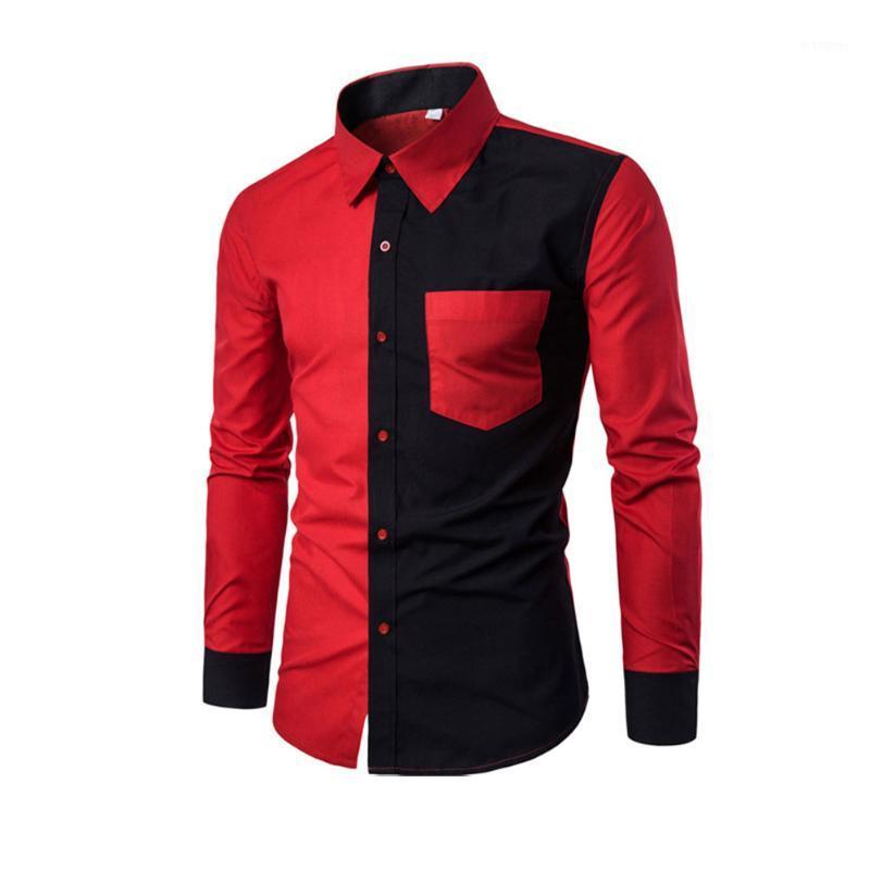 

Men's Casual Shirts 2022 Fashion Men Long Sleeve Shirt Patchwork Color Slim Fit Spring Autumn Tops Camisa Masculina Christmas Deals, Red