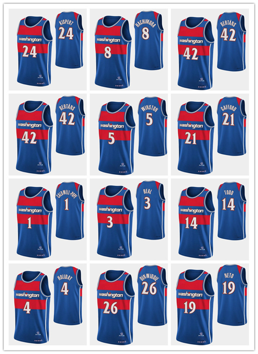 

2022 new Basketball Jersey Washingtons' Wizards's Men Aaron Holiday Montrezl Harrell Deni Avdija 75th Anniversary Blue Jersey white