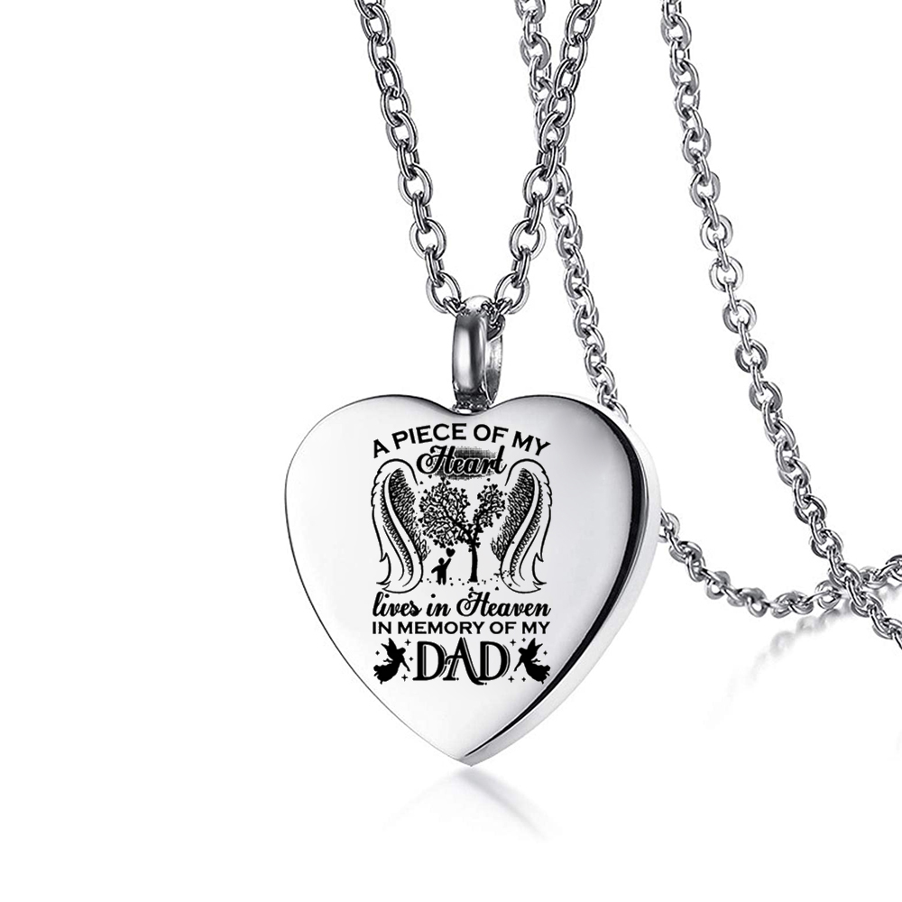 

Silver Angel Wing Heart Urn Pendant Necklace For Ashes - A piece of my heart Lives in heaven Memorial Keepsake Cremation Jewelry