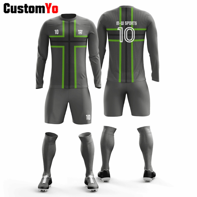 

Men Grey Soccer Jersey Design Custom Football Uniform Sublimation Running Tracksuit Football Kits 220615, Blue