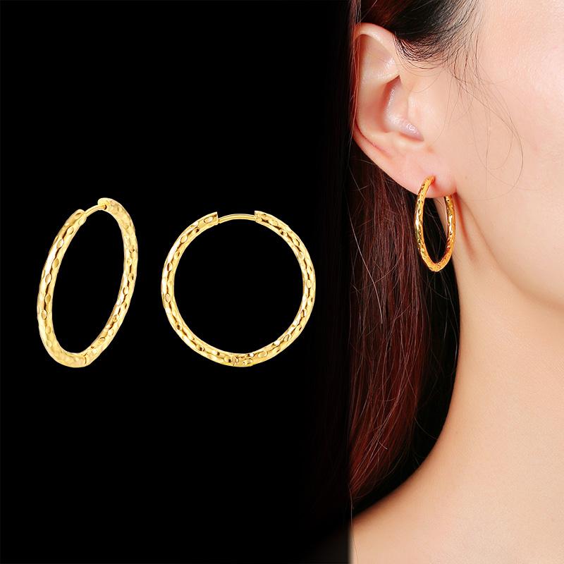 

Hoop & Huggie Middle Hammered Earrings Stainless Steel Bohe Wavy Circle For Women GirlsHoop
