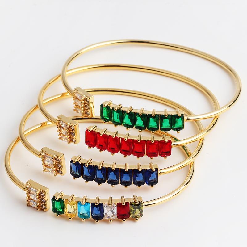 

Bangle Luxury Design Gold Filled Charm Rainbow Bangles Copper Zirconia Rhinestone Trendy Jewelry Gift For Women GirlsBangleBangle