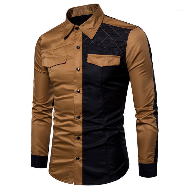 

Men's Casual Shirts 2022 Spring Summer Long Sleeve Shirt Turn-down Collar Slim Mens Streetwear For Men Fashion Patchwork Button Tops, 01