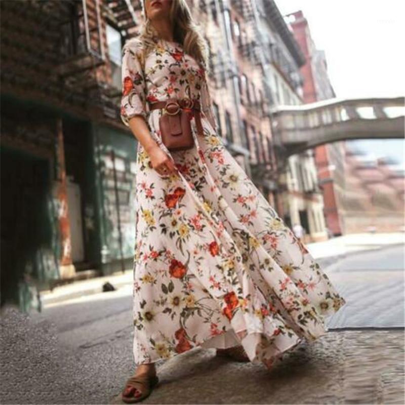 

Summer Boho Dress Women Lady Floral Print Maxi Beach Casual Long Sleeve Office Wears Female Party Elegant Sundress Dresses, As pic