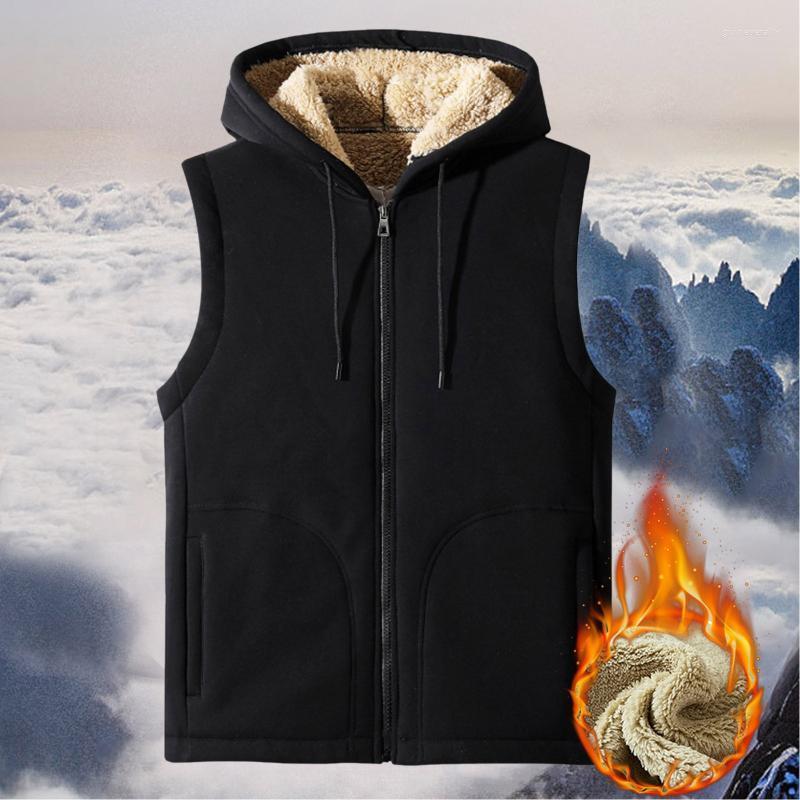 

Men's Vests Fall Winter Men Hooded Fur Vest Jacket Zip Up Sleeveless Black Waistcoat Tops For Male Cashmere Cold Weather Guin22