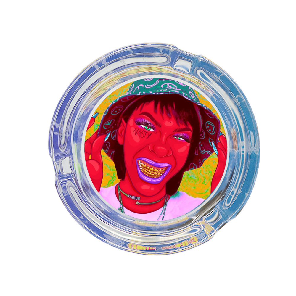 

Beauty round glass ashtray small 65mm color printing UV pattern ashtray