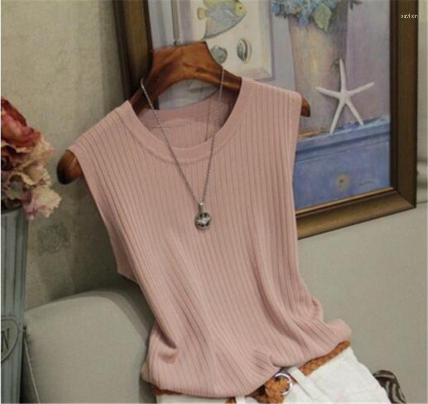 

Women' Blouses & Shirts Fashion Woman Blouse 2022 Summer Sleeveless Women O-neck Knitted Shirt Clothes Womens Tops And BlousesWomen, Pink