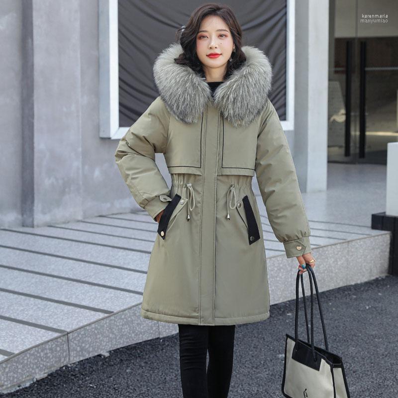 

Women's Down & Parkas 2022 Winter Thicken Women Long Casual Fur Collar Hooded Warm Cotton Paddded Coat Outwear Female Wool Liner Jacket Kare, Beige