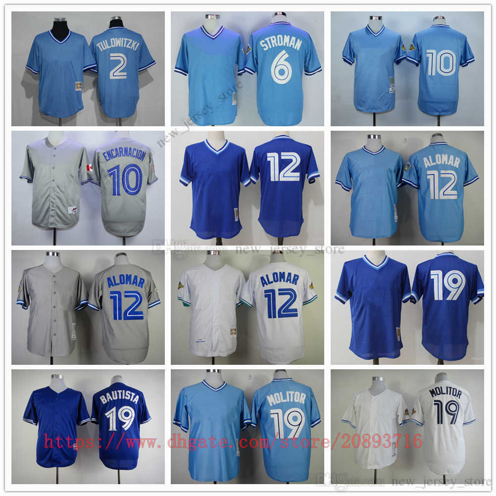 

Movie College MitchellNess Baseball Wears Jerseys 12 RobertoAlomar 19 JoseBautista 10 EdwinEncarnacion All Stitched Name Number Breathable Sport High Quality, As picture (with team logo)