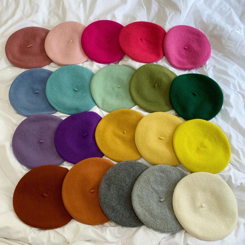 

Berets Women Girls Beret French Artist Warm Wool Winter Beanie Hat Retro Vintage Plain Solid Color Elegant Ladies CapsBerets, Nightcap