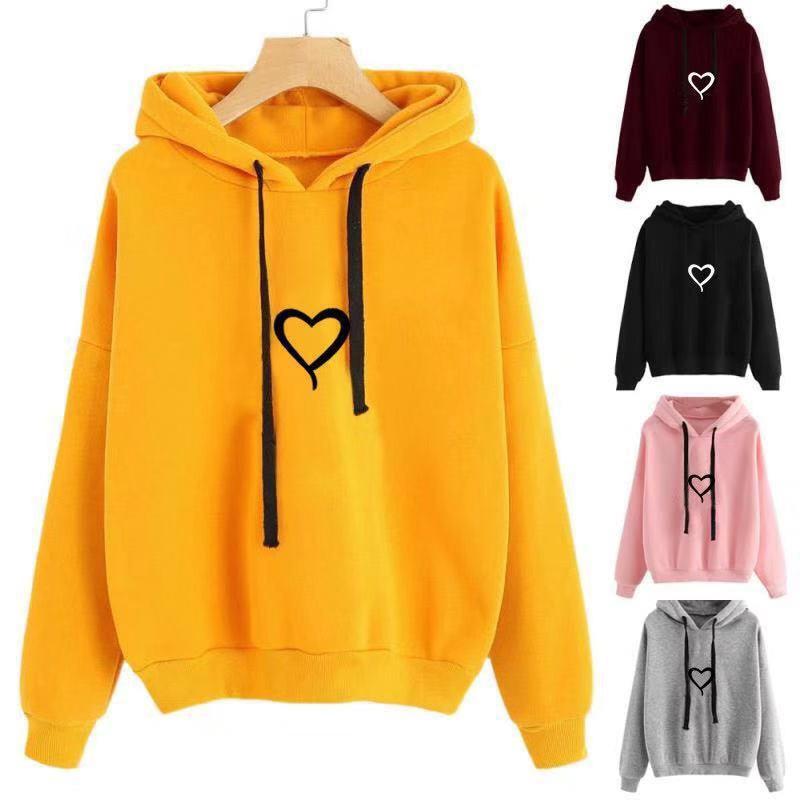 

Women' Hoodies & Sweatshirts Streetwear Heart Printing Women Sweatshirt Autumn Long Sleeve Female Hooded Pullovers Vintage FemmeWomen, Gray