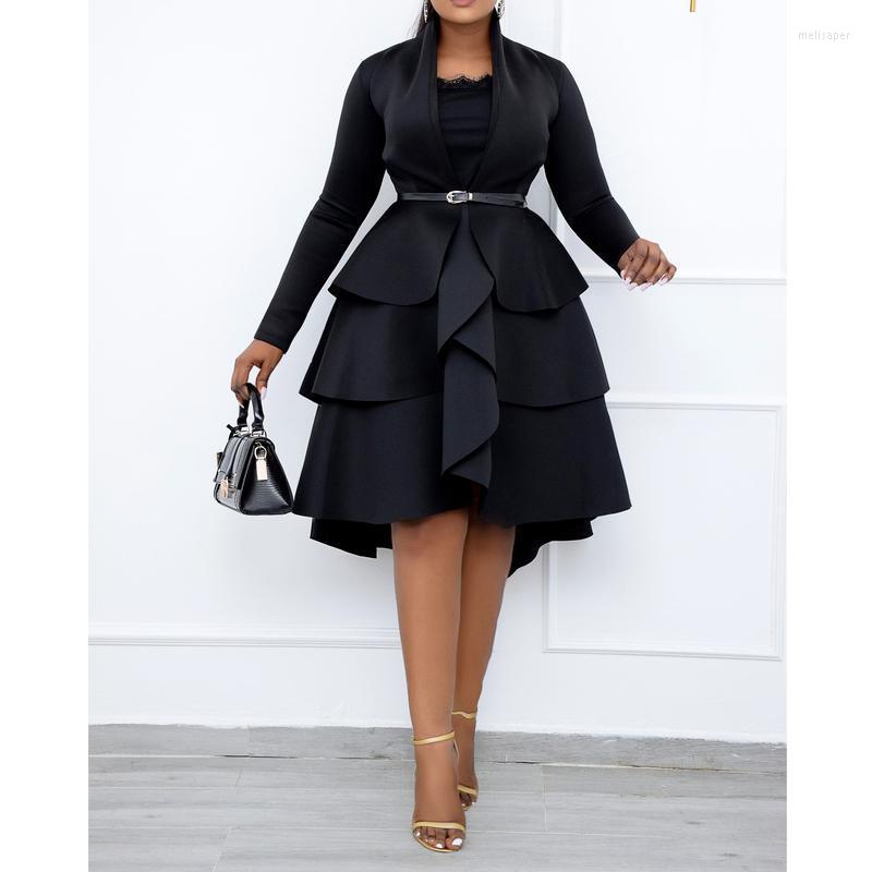 

Plus Size Dresses Homecoming Dress Black Irregular Ruffle Belt Tunics Ball Gown Prom Party Ladies Outfits Elegant For AutumnPlus Meli22