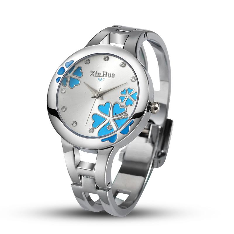 

Wristwatches Relogios Feminino XINHUA Women Watches Stainless Steel Bracelet Bangle Quartz Rhinestone Designer Female Clock SaatiWristwatche, White