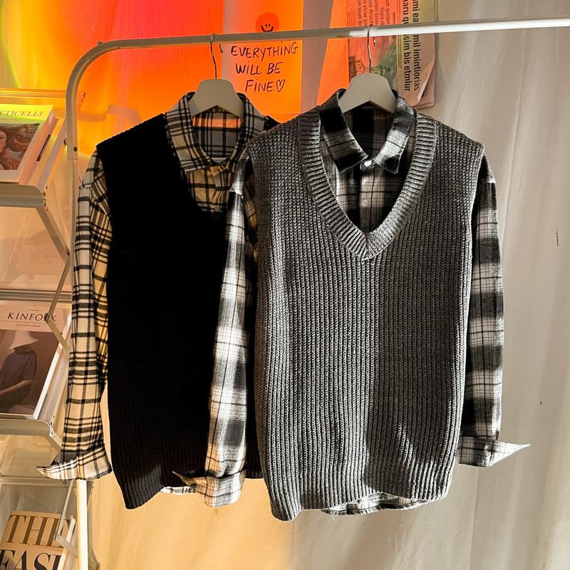 

Men's Vests Mens Knitwear Vest V Neck Sleeveless Casual Slim Fit Uniform Waistcoat Pullover Top Knitted Sweater Korean Clothes Pull HommeMen, Black
