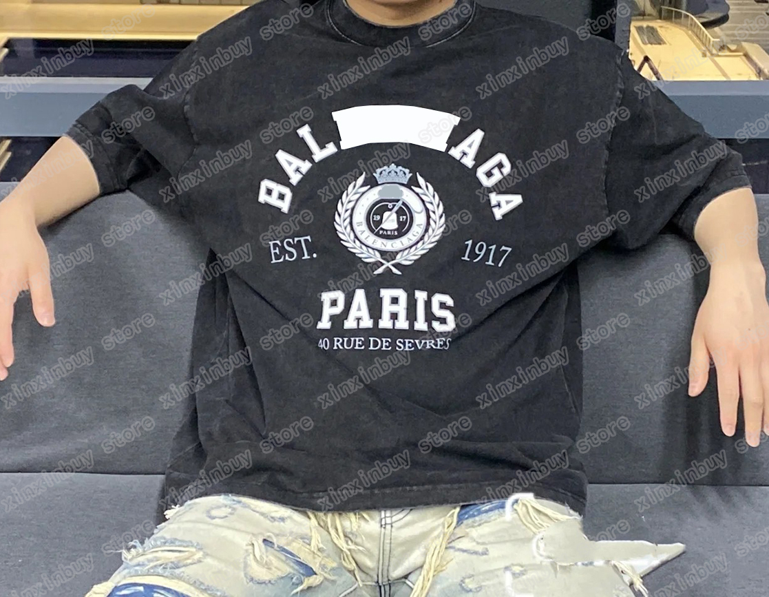 

22ss Men Designers t shirts 1917 Wheat ear print short sleeve Man Crew Neck paris Streetwear Wash black xinxinbuy M-2XL