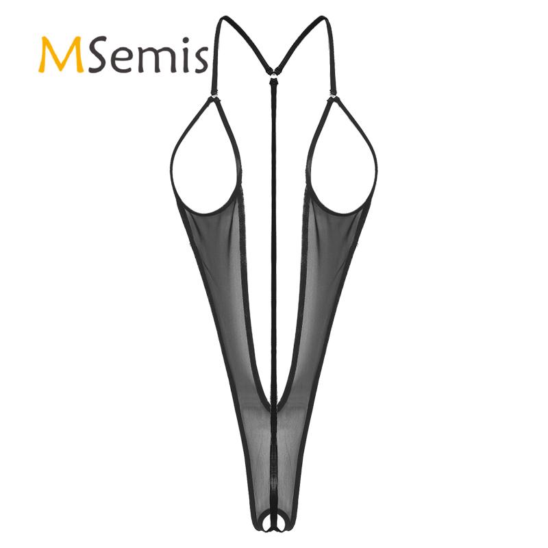 

Women' Swimwear Womens Lingerie Open Cup Monokini Bodysuit One-piece Mini Mirco Swimsuit Plunging Neckline Chest Crotchless BodysuitWomen, Black