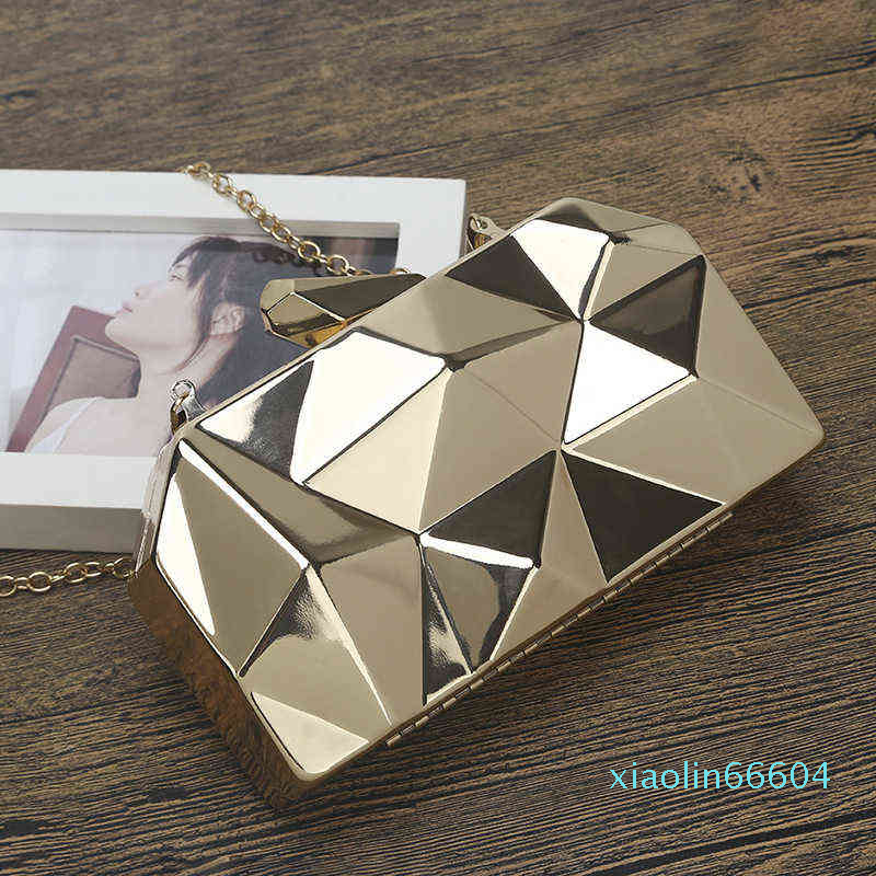 

Designer-version women's handbag diamond iron box Dinner Bag irregular chain handbag metal, Black