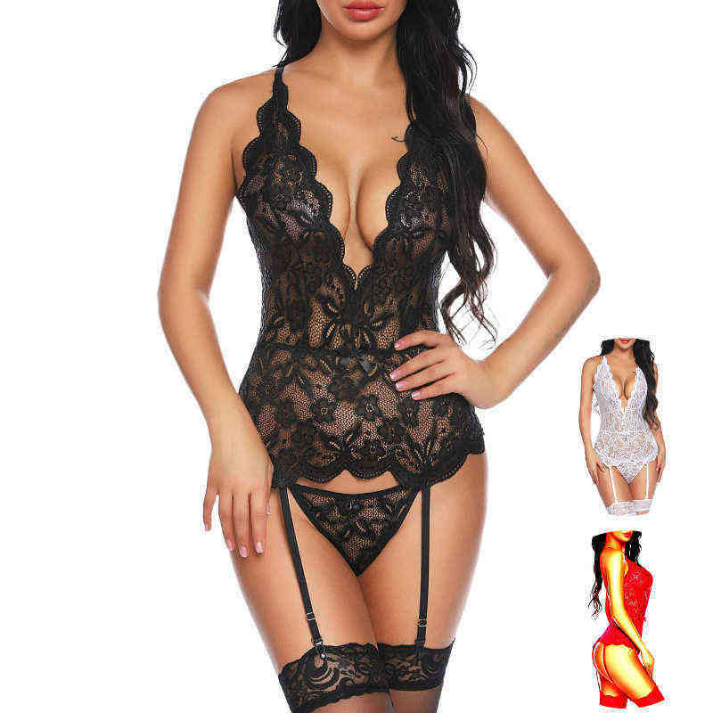 

Nxy Sexy Lingerie Underwear / Women's Large Transparent Lace Pajama Set, Red