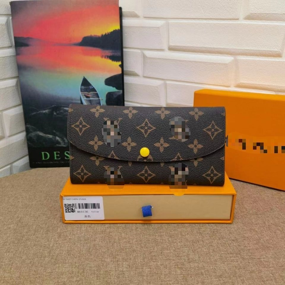 

Designer Leather Long L Vs Wallet European American Men's And Women's Lovers Vintage Luxe Fashion Brands Classic Letter Doudou Card Wallet Bag, 11111