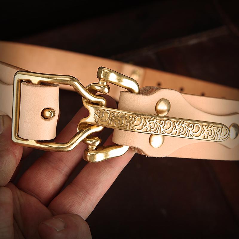 

Belts Leather Belt Cavalry Buckle Pure Copper Casual Vintage Cowboy Handmade Quick Open Tactical Bel, Black