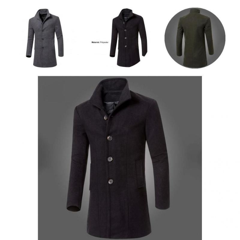 

Men's Trench Coats Stylish Mid-Length Coat Temperament Men Single-breasted Slim Pure Color Warm CoatMen's, Army green