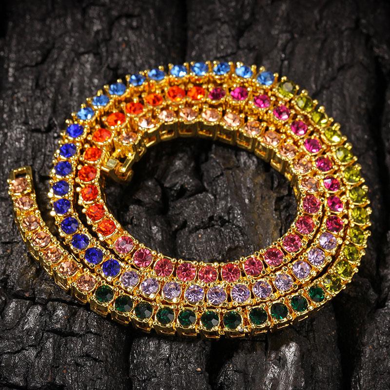 

Chains Hip Hop Bling Out 1 Row Multicolor Rhinestones Tennis Chain Necklace Gold Color Chokers Necklaces For Men JewelryChains ChainsChains