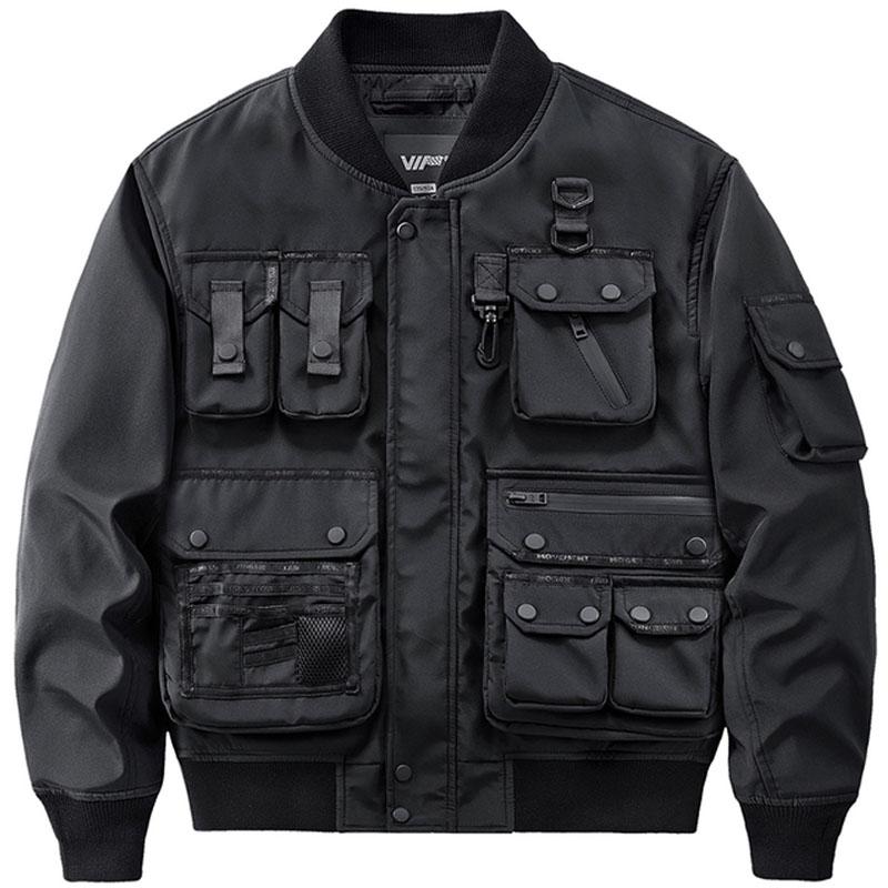 

Men's Jackets Hip Hop Bomber Jacket Men Multifunctional Pocket Windproof Tactical Military Cargo Fashion Brand Coats Streetwear AutumnMen's, Black