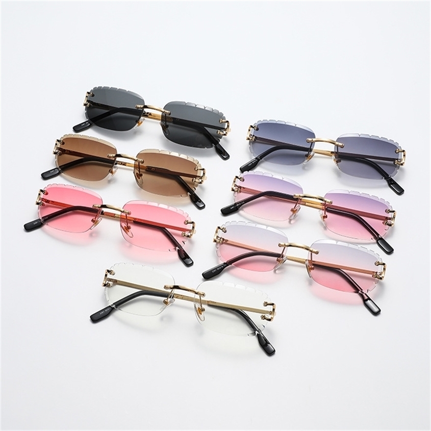 New Design square frameless sawtooth sunglasses women and men luxury designer popular travel driving