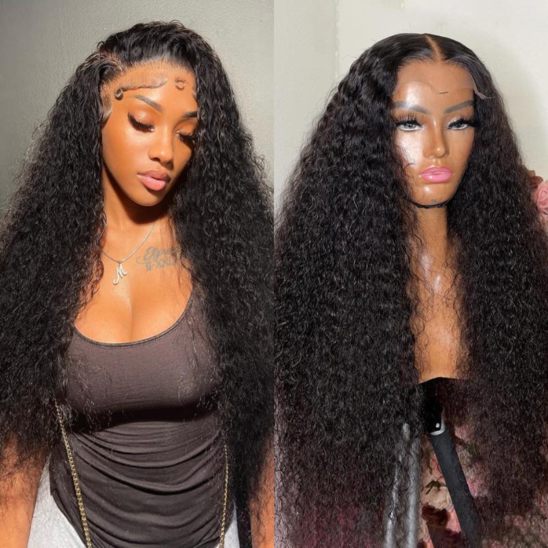 

Lace Wigs MELODIE13x4 Kinky Curly Front Human Hair For Black Women Brazilian Transparent Frontal Wig 180% DensityLace, As pic