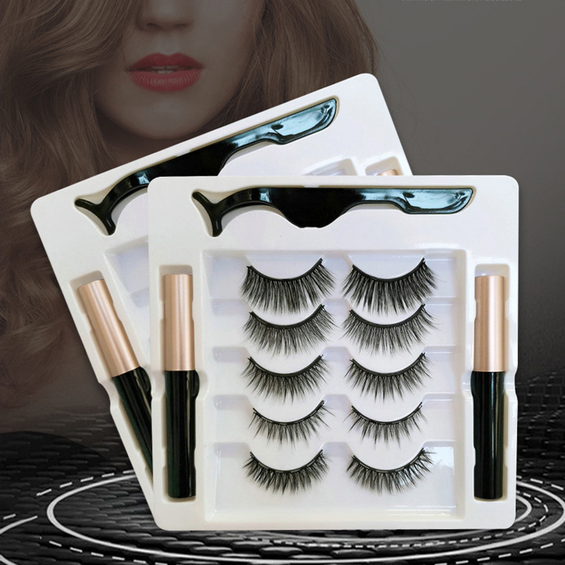 Glue Free Magnetic False Eyelashes 5 Pairs/pack Natural Self Adhesive Faux eyelashes 3D Thick Curling Fake Soft Long Eye Lash Extension Magnetic-