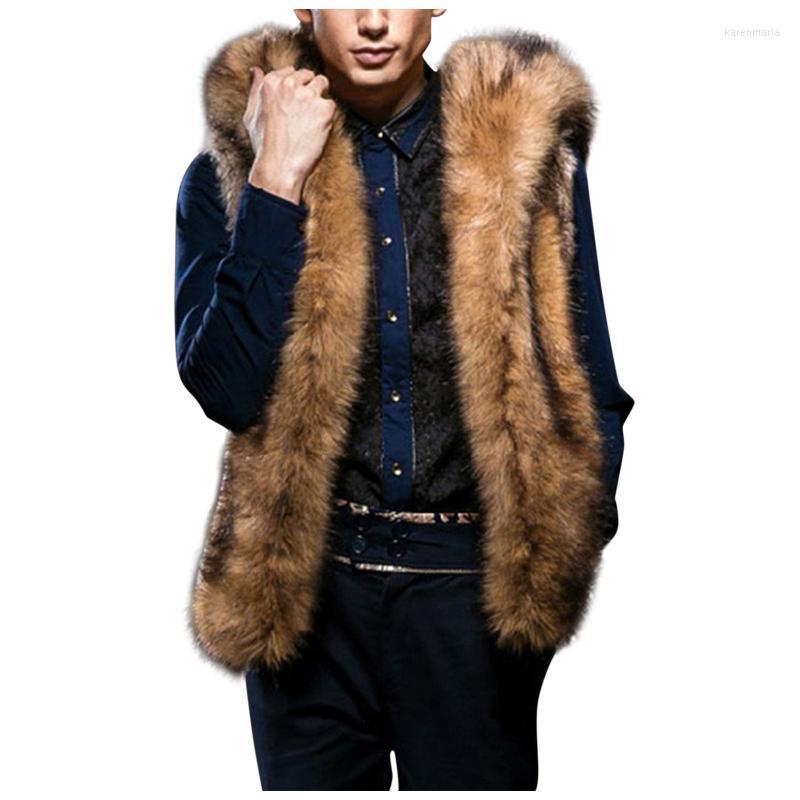 

Men' Vests Outwear Hooded Faux Coat Vest Overcoat Sleeveless Furry Warm Cardigan Jacket Thick Coats & Jackets Man Kare22, Brown