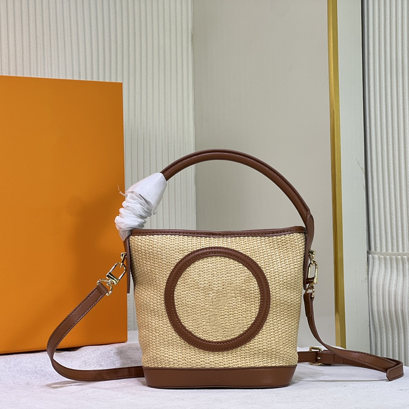 PETIT BUCKET Shoulder Bag Leather Knitted Raffia CARAMEL M59962 M59961 Spring Summer Beach Handle Bag Womens Designer CrossBody Purse Wallet