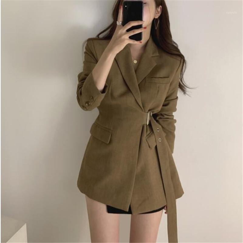 

Color Side Bandage Slim Women Blazer Spring Autumn Notched Long Sleeve Solid Jacket Office Lady Coat Outwears F411 Women' Suits & Blazers, Picture color