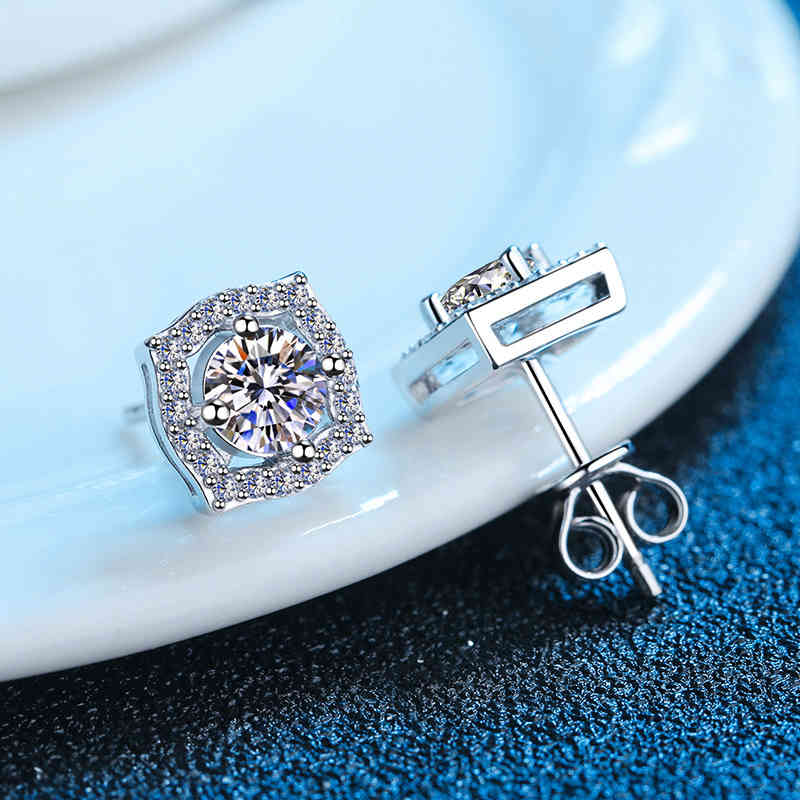 

Real Moissanite Earrings 2ct VVS1 Lab Diamond 14K White Gold Plated Sterling Silver Earring for Women Ear Stud Fine Jewelry