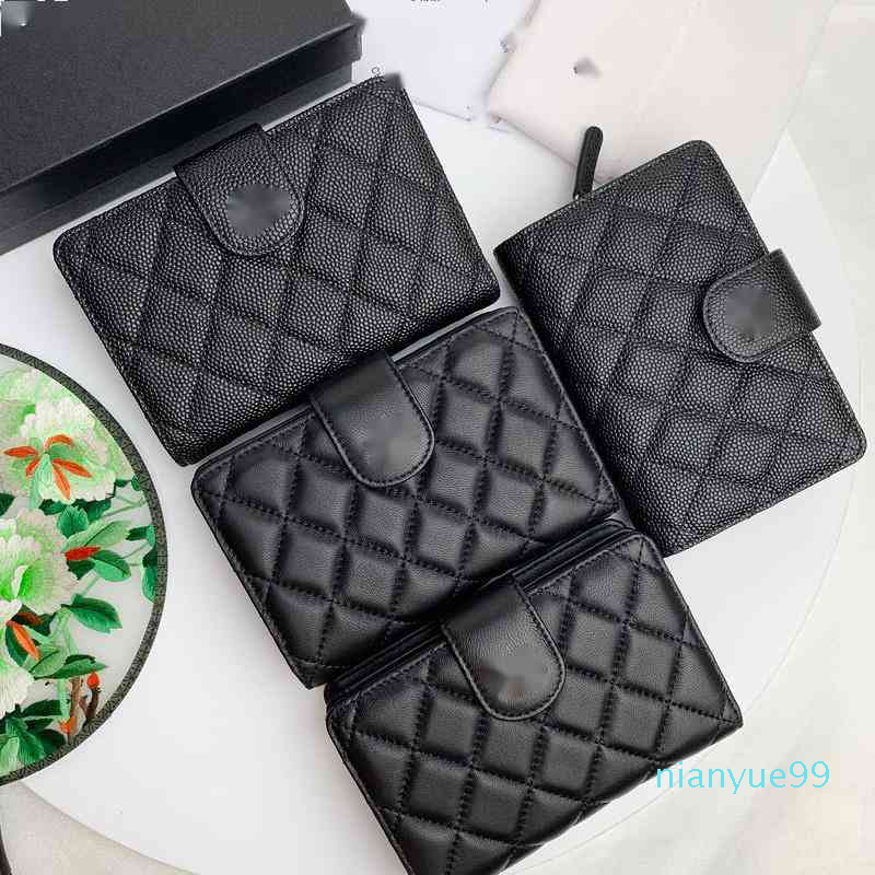 

Luxury Brand design Letter plaid CC chain short wallet lambskin women's le boy pocket caviar Leather zipper card pack coin Purse Clutch Pouches