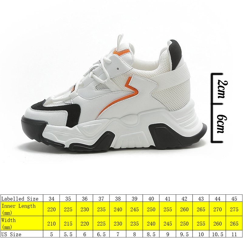 

Genuine Leather Women Leisure Shoes Comfy Breathable 8cm Super High Platform Wedge Sneakers Chunky Shoes Summer Women, Orange leather