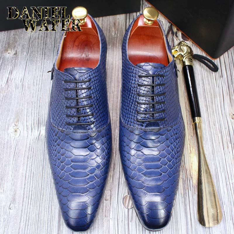 

Leather Oxford Shoes Men Solid Color Daily Youth Banquet Party Trend Fashion Pointed Toe Lace Snakeskin Texture Comfortable Nightclub Hair Stylist Shoes KB219, Clear