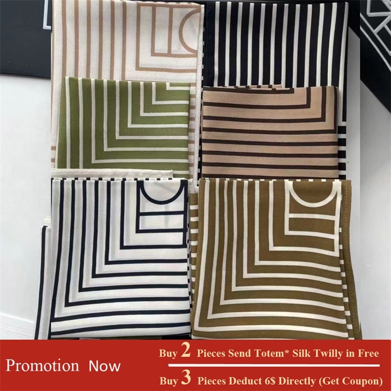

Sweden Brand TOTEM Luxury Women Pure Silk Square Scarf Lady Bandanna Stripe Simple Design Handkerchief 220704
