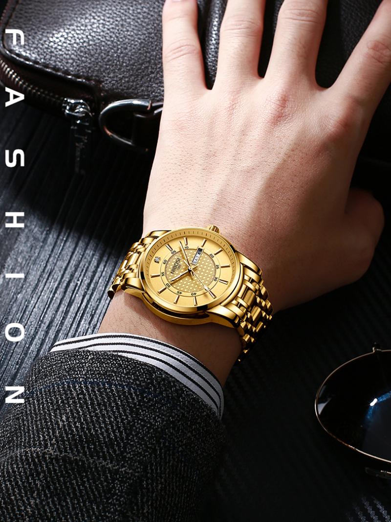 

Wristwatches Men Calendar Watch Quartz Wristwatch Male Luxury Black Gold Dial Man Business Reloj Waterproof Original Relogio Masculino, 04